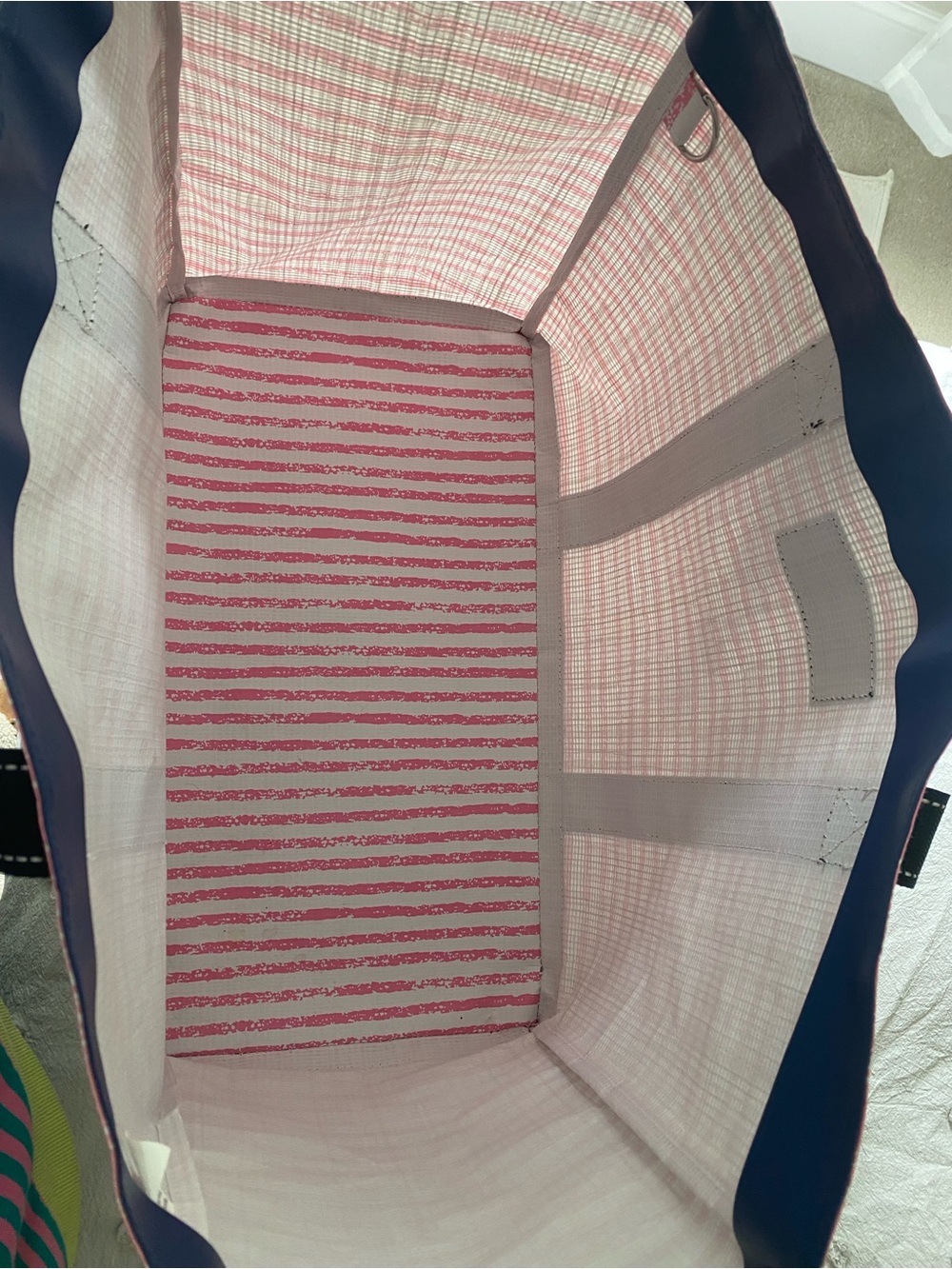 Scout Pink and White Striped waterproof Tote with Navy Handles - Picture 4 of 4